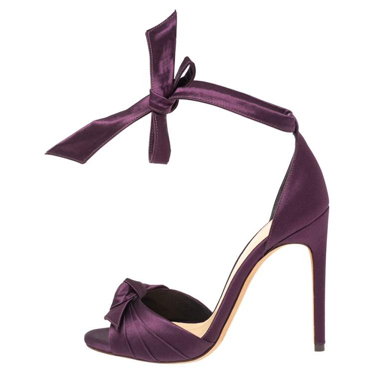Pre Owned Alexandre Birman Grape Satin Clarita  Ankle Wrap Sandals Size 37