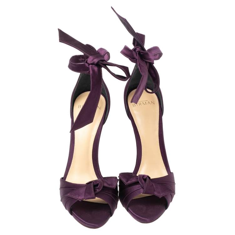 Pre Owned Alexandre Birman Grape Satin Clarita  Ankle Wrap Sandals Size 37