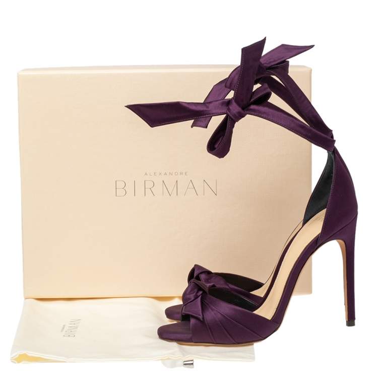 Pre Owned Alexandre Birman Grape Satin Clarita  Ankle Wrap Sandals Size 37