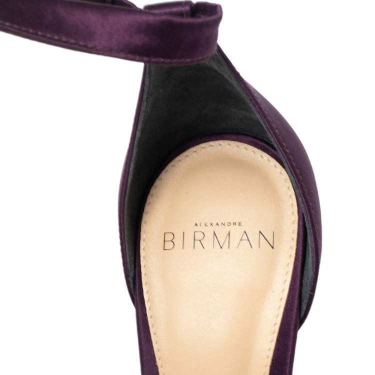 Pre Owned Alexandre Birman Grape Satin Clarita  Ankle Wrap Sandals Size 37
