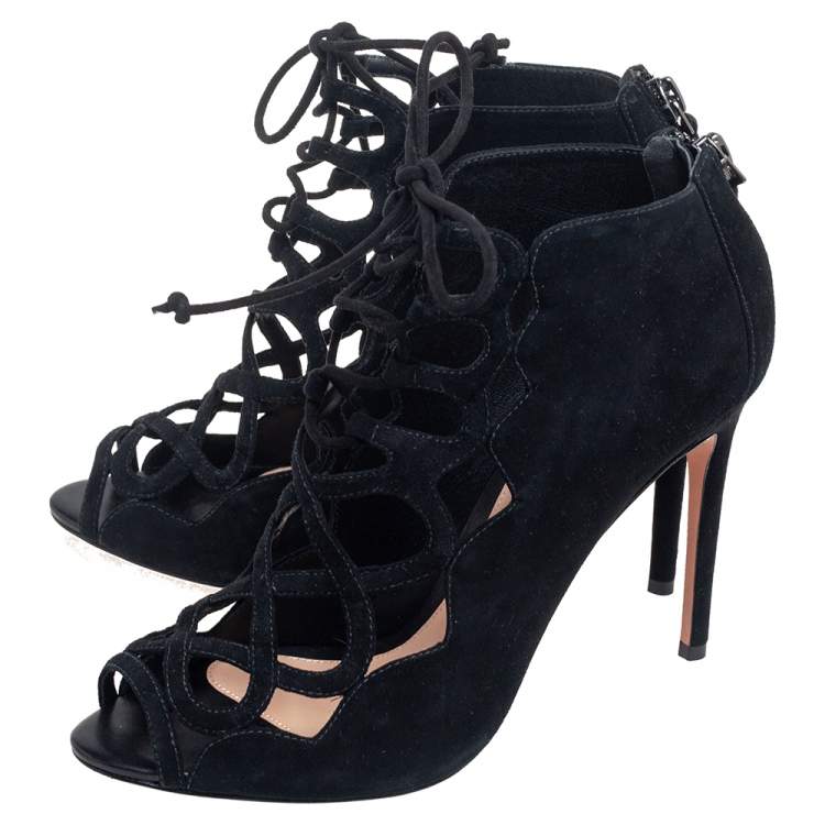 Pre Owned Alexandre Birman Black Suede  Caged Sandals Size 37.5