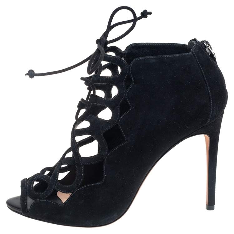 Pre Owned Alexandre Birman Black Suede  Caged Sandals Size 37.5