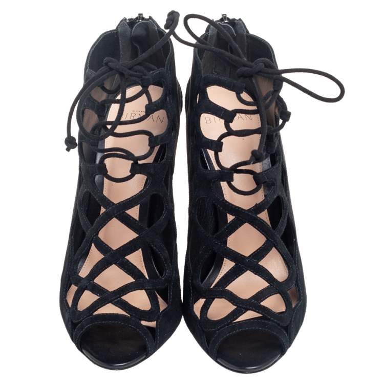 Pre Owned Alexandre Birman Black Suede  Caged Sandals Size 37.5