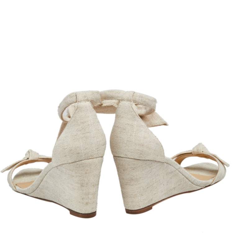 Pre Owned Alexandre Birman Off White Canvas Wedge Ankle Wrap Sandals Size 36