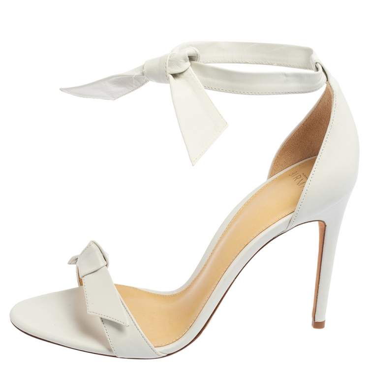 Pre Owned Alexandre Birman White Leather Clarita Ankle Wrap Sandals Size 39