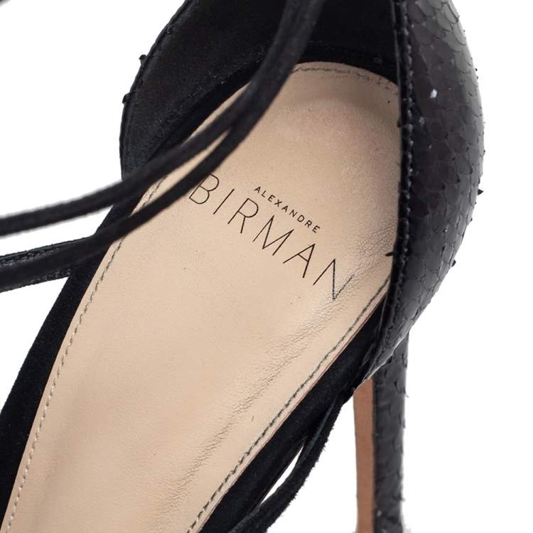 Pre Owned Alexandre Birman Black Python and Suede Strappy Sandals Size 39.5 
