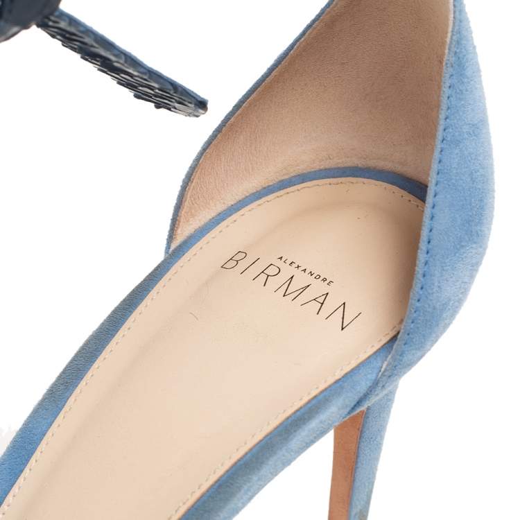 Pre Owned Alexandre Birman Blue Snakeskin Leather and Suede Clarita Ankle-Tie Sandals Size 40