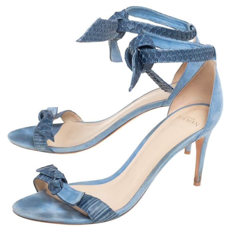 Pre Owned Alexandre Birman Blue Snakeskin Leather and Suede Clarita Ankle-Tie Sandals Size 40