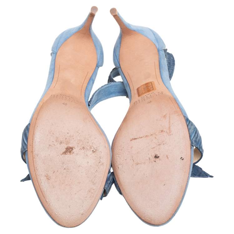 Pre Owned Alexandre Birman Blue Snakeskin Leather and Suede Clarita Ankle-Tie Sandals Size 40