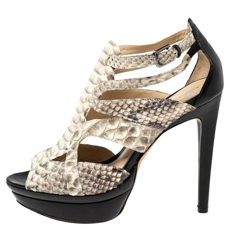 Pre Owned Alexandre Birman Beige/Brown Python And Leather Platform Sandals Size 40