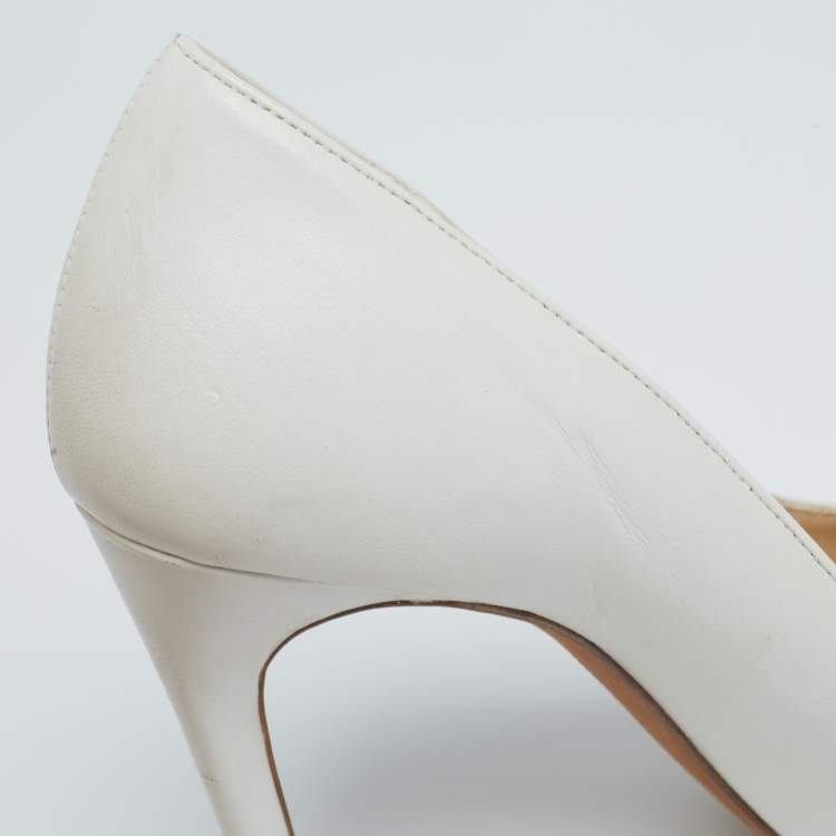 Pre Owned Alexandre Birman White Leather Pointed Toe Pumps Size 38.5