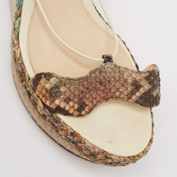 Pre Owned Alexandre Birman Multicolor Python Leather Wedge Ankle Wrap Sandals Size 38
