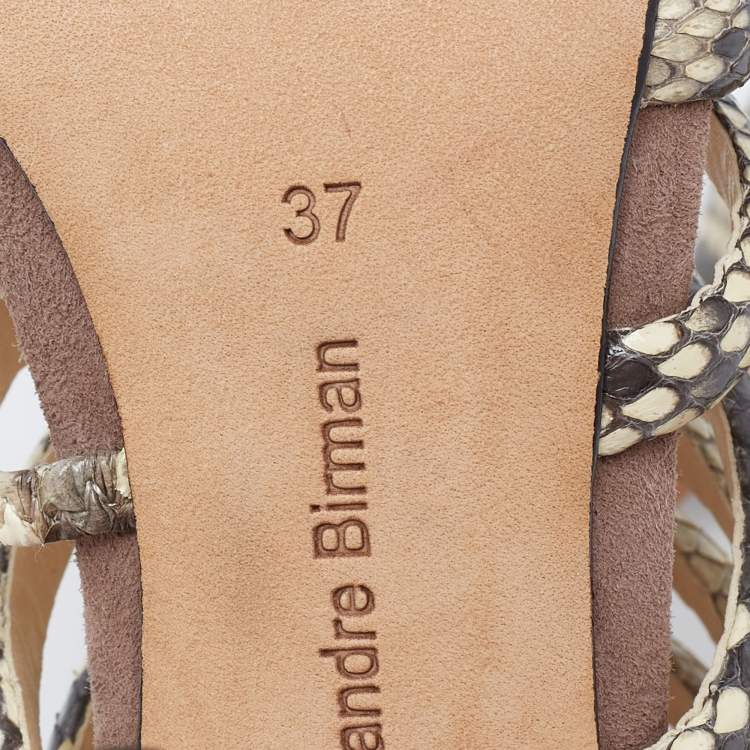 Pre Owned Alexandre Birman Brown/Beige Python Embossed Leather Caged Zipper Sandals Size 37