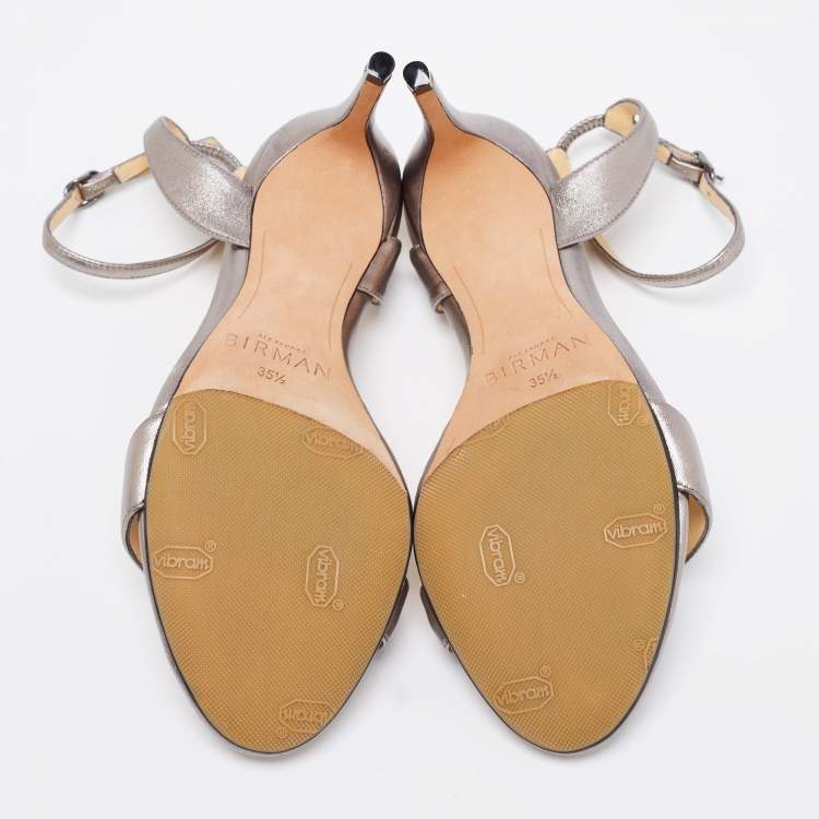 Pre Owned Alexandre Birman Metallic Grey Leather Ankle-Strap Sandals Size 35.5