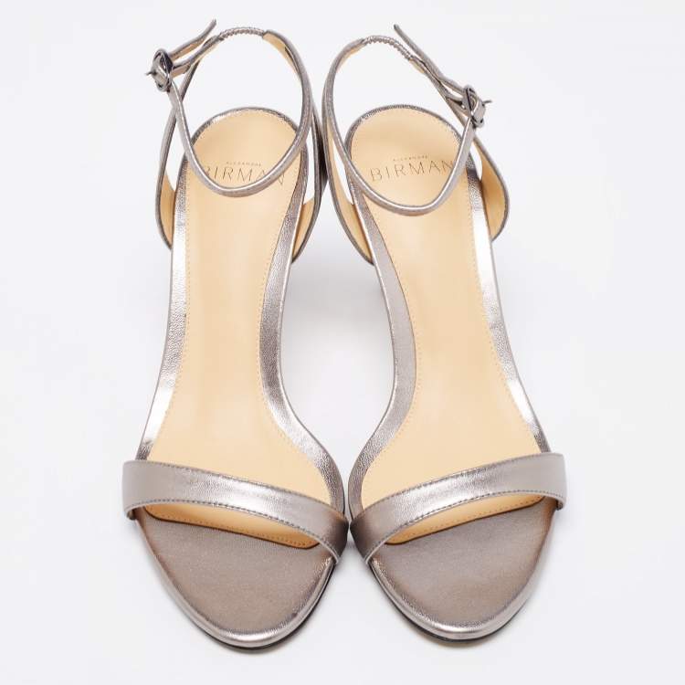 Pre Owned Alexandre Birman Metallic Grey Leather Ankle-Strap Sandals Size 35.5