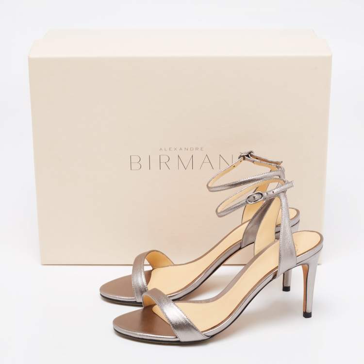 Pre Owned Alexandre Birman Metallic Grey Leather Ankle-Strap Sandals Size 35.5