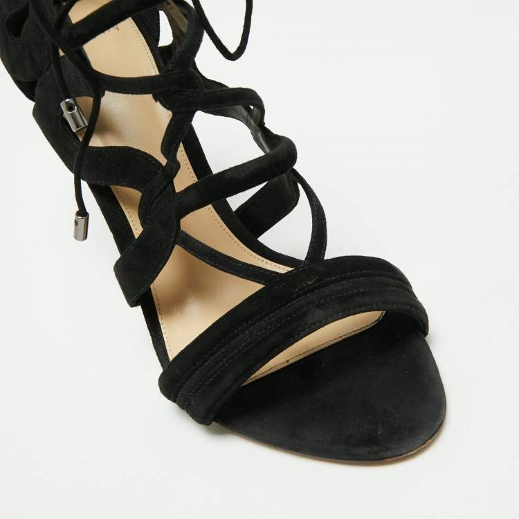 Pre Owned Alexandre Birman Black Suede Elenara Ankle Strappy Tie Up Sandals Size 39.5