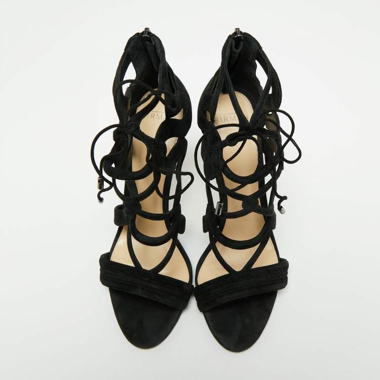 Pre Owned Alexandre Birman Black Suede Elenara Ankle Strappy Tie Up Sandals Size 39.5