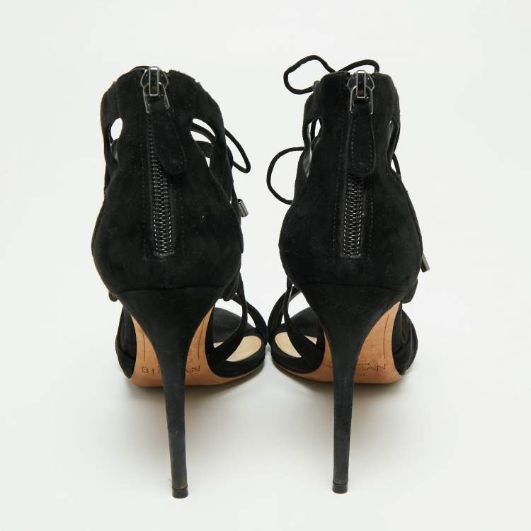 Pre Owned Alexandre Birman Black Suede Elenara Ankle Strappy Tie Up Sandals Size 39.5