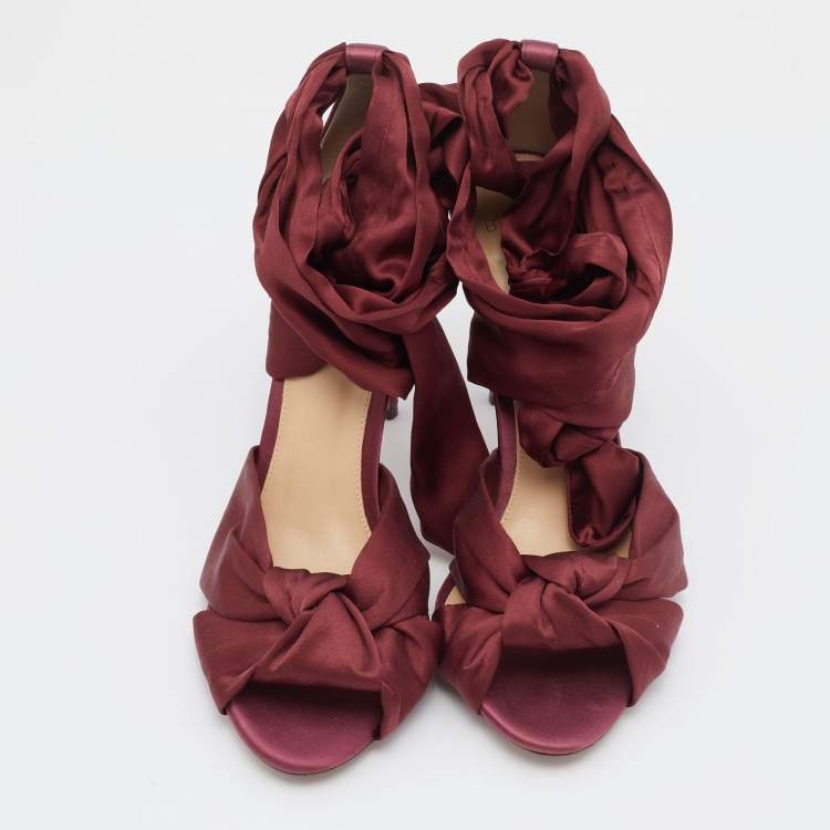 Pre Owned Alexandre Birman Burgundy Satin Katherine Ankle Wrap Sandals Size 40