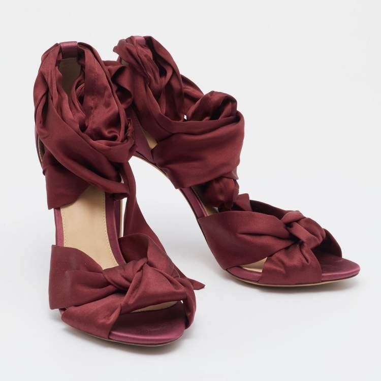 Pre Owned Alexandre Birman Burgundy Satin Katherine Ankle Wrap Sandals Size 40