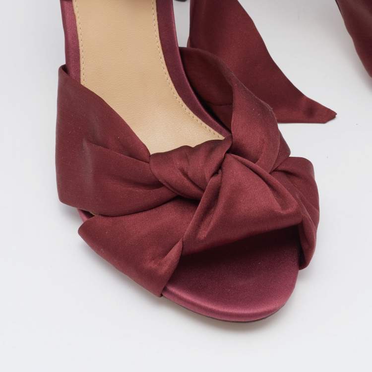 Pre Owned Alexandre Birman Burgundy Satin Katherine Ankle Wrap Sandals Size 40
