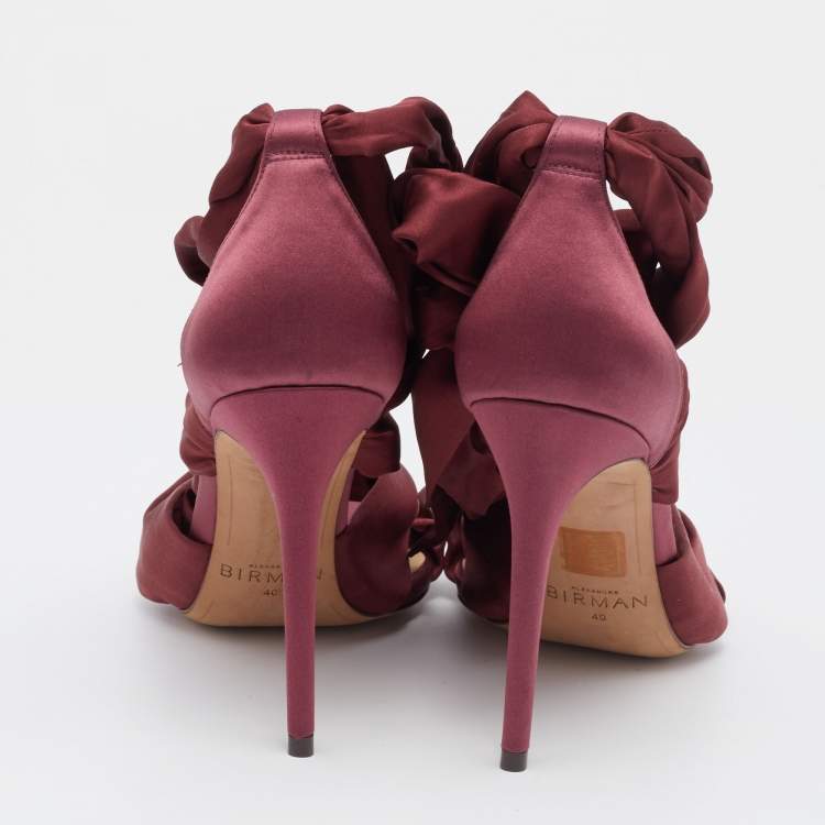 Pre Owned Alexandre Birman Burgundy Satin Katherine Ankle Wrap Sandals Size 40