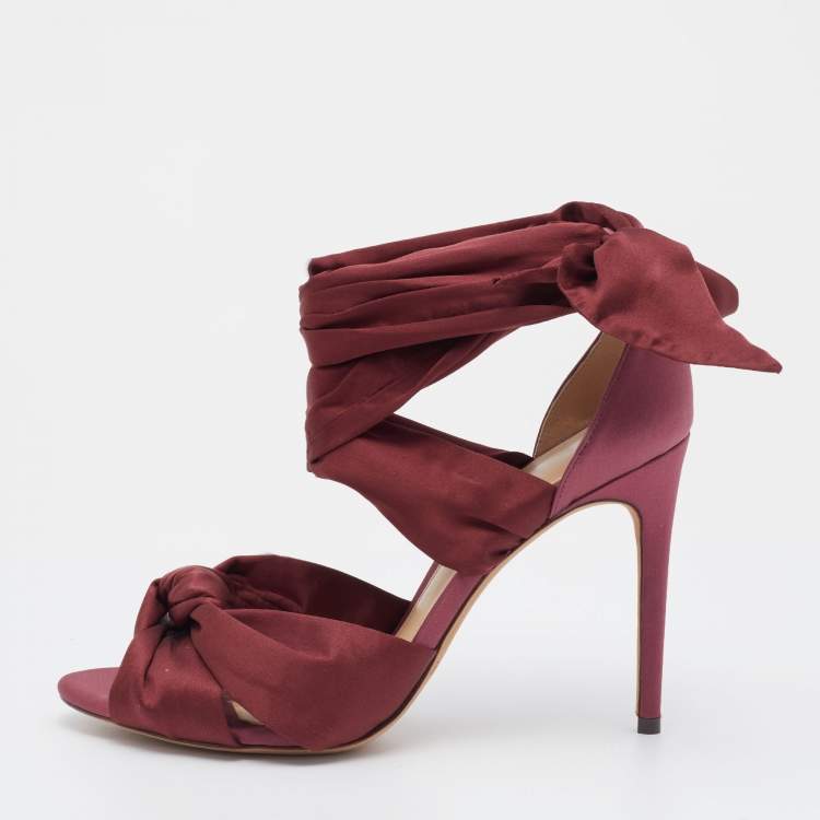 Pre Owned Alexandre Birman Burgundy Satin Katherine Ankle Wrap Sandals Size 40