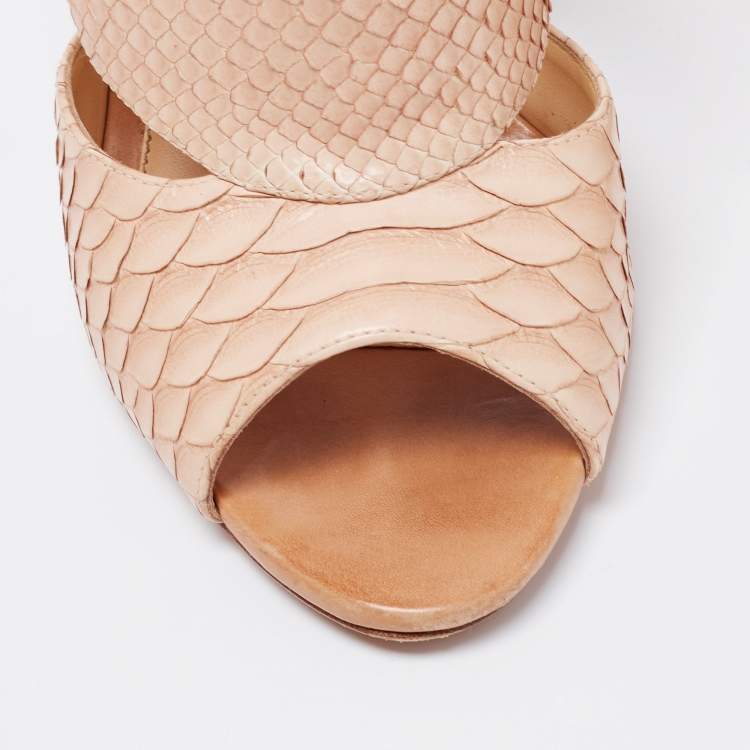 Pre Owned Alexandre Birman Beige Python Leather Slide Sandals Size 38.5
