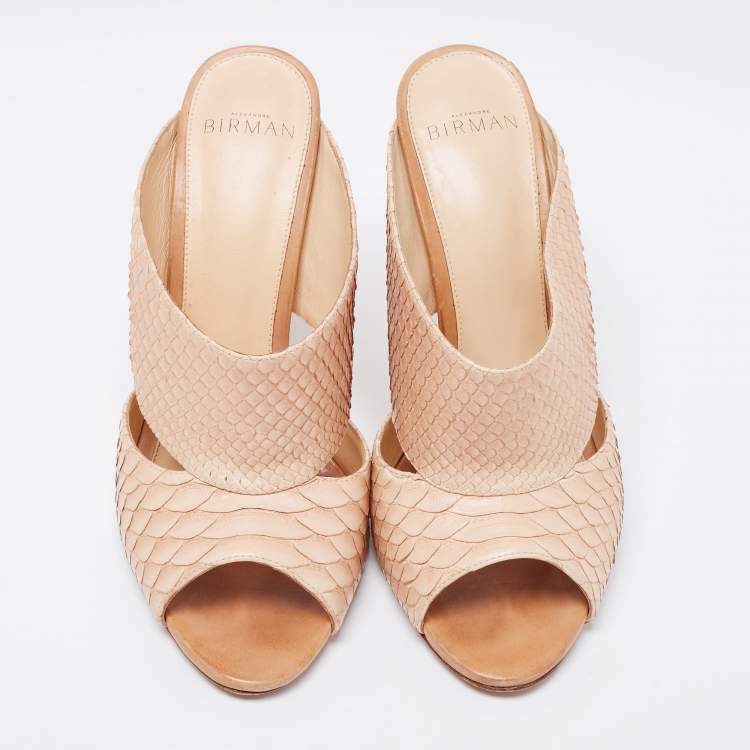 Pre Owned Alexandre Birman Beige Python Leather Slide Sandals Size 38.5