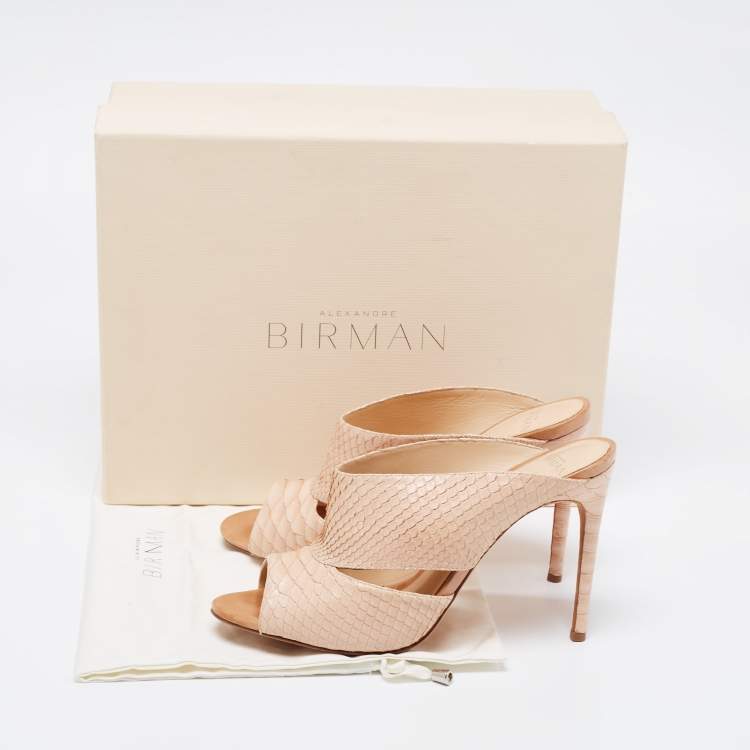 Pre Owned Alexandre Birman Beige Python Leather Slide Sandals Size 38.5
