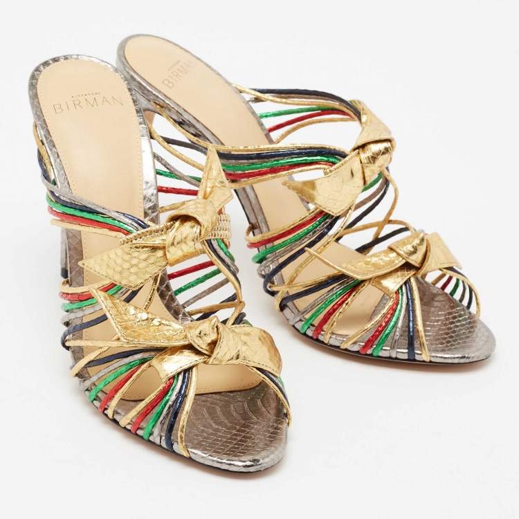 Pre Owned Alexandre Birman Multicolour Python Embossed Slide  Sandals Size 37.5