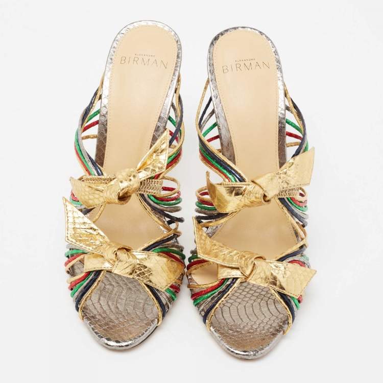 Pre Owned Alexandre Birman Multicolour Python Embossed Slide  Sandals Size 37.5