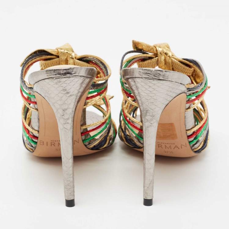 Pre Owned Alexandre Birman Multicolour Python Embossed Slide  Sandals Size 37.5