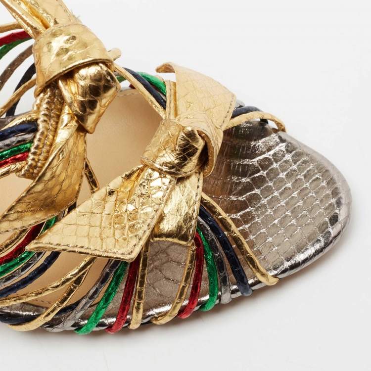 Pre Owned Alexandre Birman Multicolour Python Embossed Slide  Sandals Size 37.5
