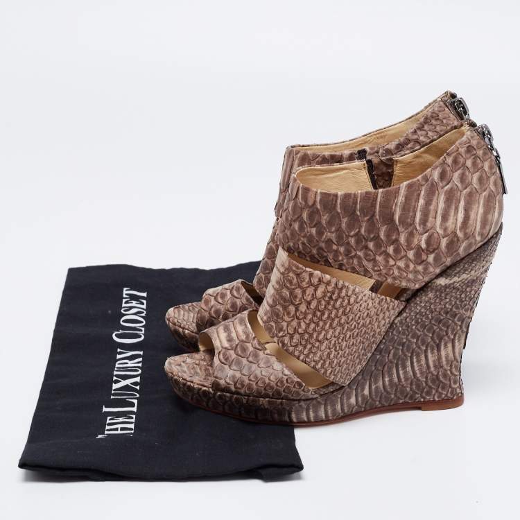 Pre Owned Alexandre Birman Two-Tone Python Leather Wedge Sandals Size 36
