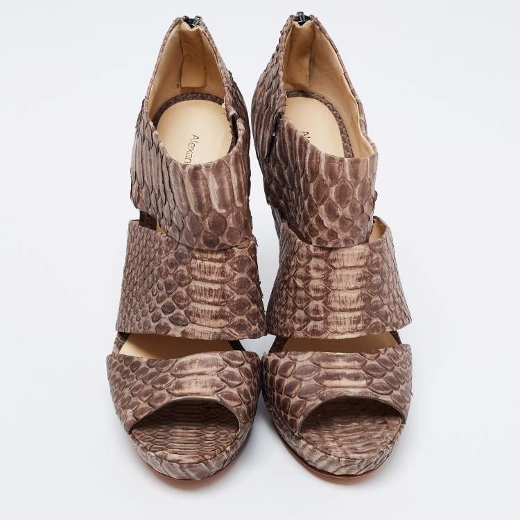 Pre Owned Alexandre Birman Two-Tone Python Leather Wedge Sandals Size 36