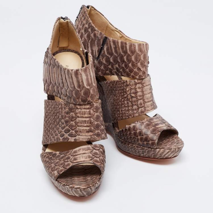 Pre Owned Alexandre Birman Two-Tone Python Leather Wedge Sandals Size 36