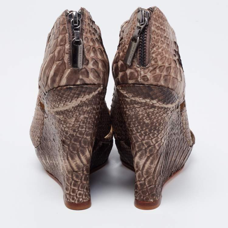 Pre Owned Alexandre Birman Two-Tone Python Leather Wedge Sandals Size 36
