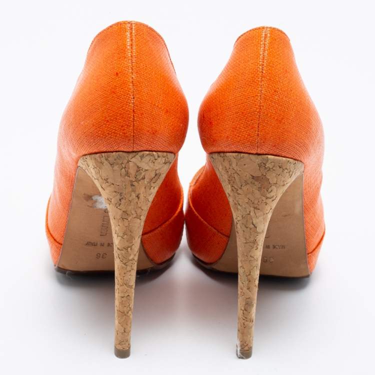 Pre Owned Alexandre Birman Orange Leather Peep Toe Pumps Size 36