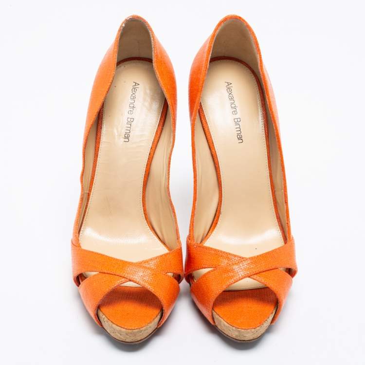 Pre Owned Alexandre Birman Orange Leather Peep Toe Pumps Size 36
