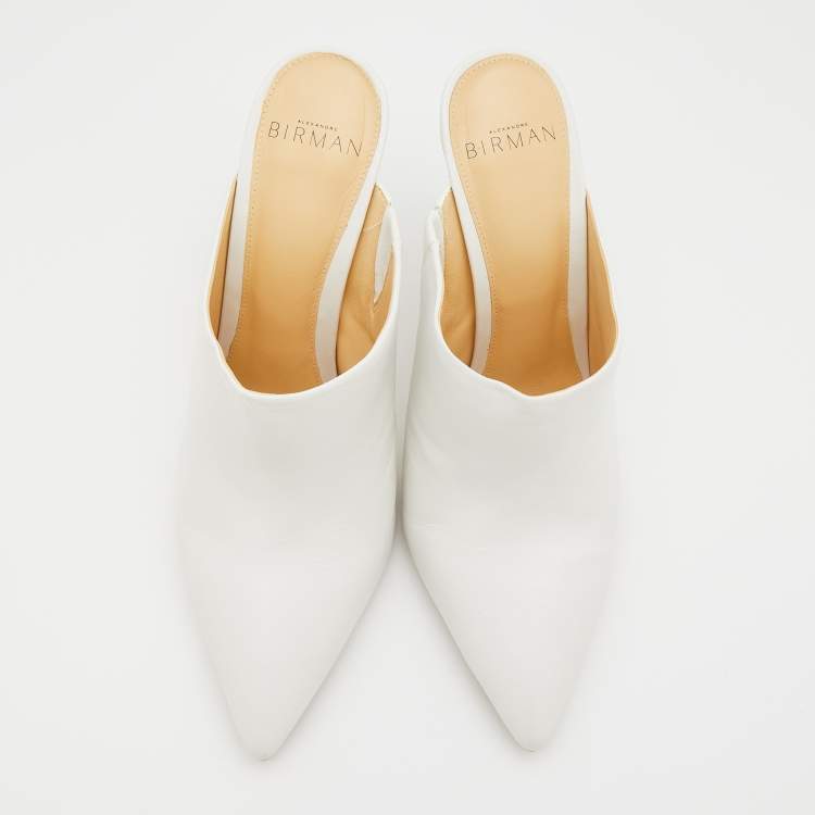 Pre Owned Alexandre Birman White Leather Amaliah Mules Size 38