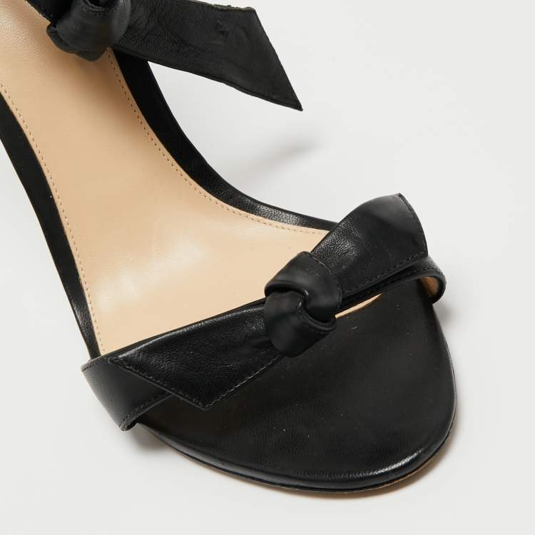 Pre Owned Alexandre Birman Black Leather Clarita Bow Ankle Wrap Sandals Size 40