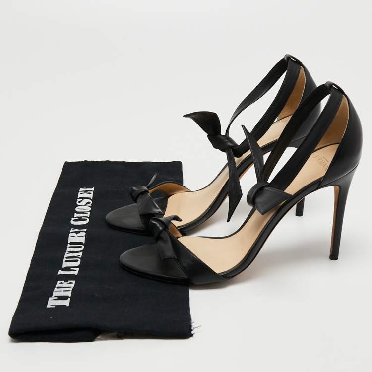 Pre Owned Alexandre Birman Black Leather Clarita Bow Ankle Wrap Sandals Size 40