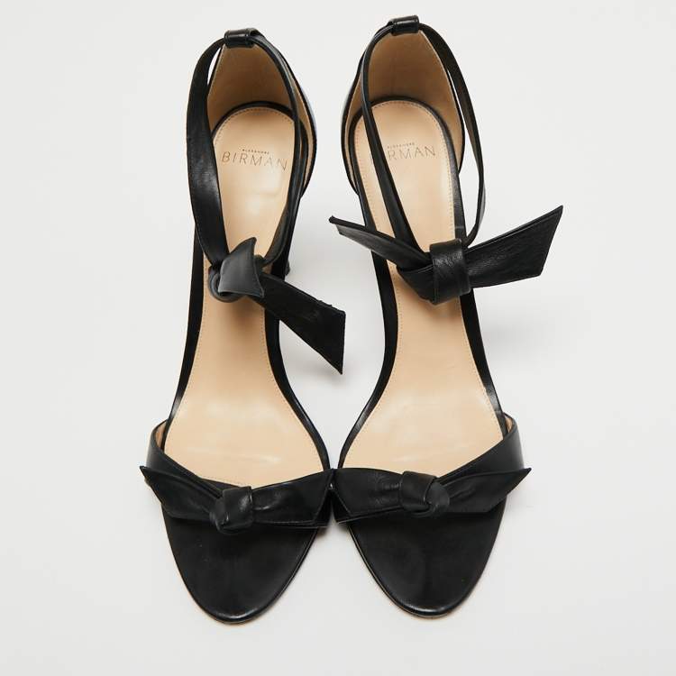 Pre Owned Alexandre Birman Black Leather Clarita Bow Ankle Wrap Sandals Size 40