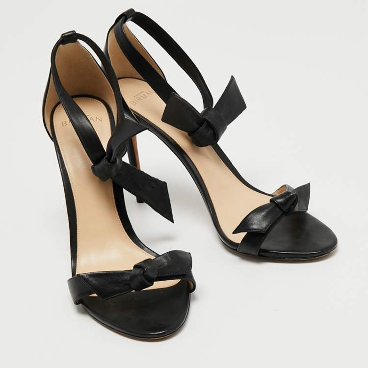 Pre Owned Alexandre Birman Black Leather Clarita Bow Ankle Wrap Sandals Size 40
