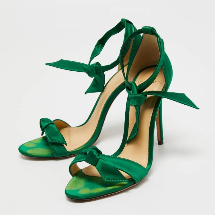 Pre Owned Alexandre Birman Green Satin Lovely Clarita Sandals Size 36.5