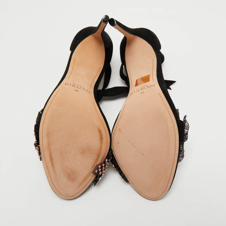 Pre Owned Alexandre Birman Black Suede Embellished Clarita Sandals Size 41