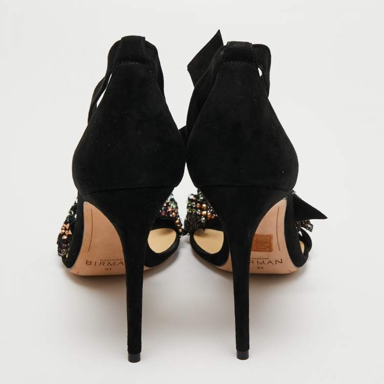 Pre Owned Alexandre Birman Black Suede Embellished Clarita Sandals Size 41
