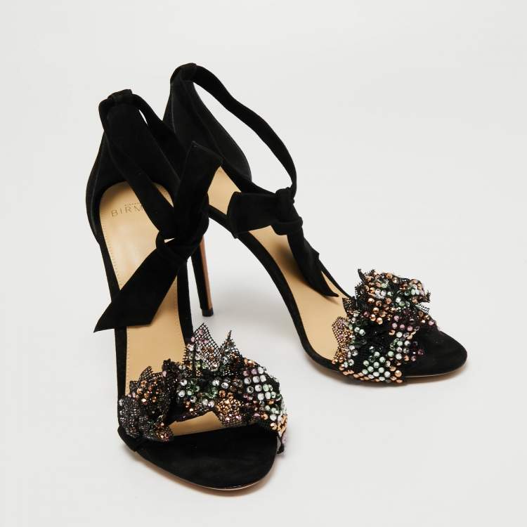 Pre Owned Alexandre Birman Black Suede Embellished Clarita Sandals Size 41